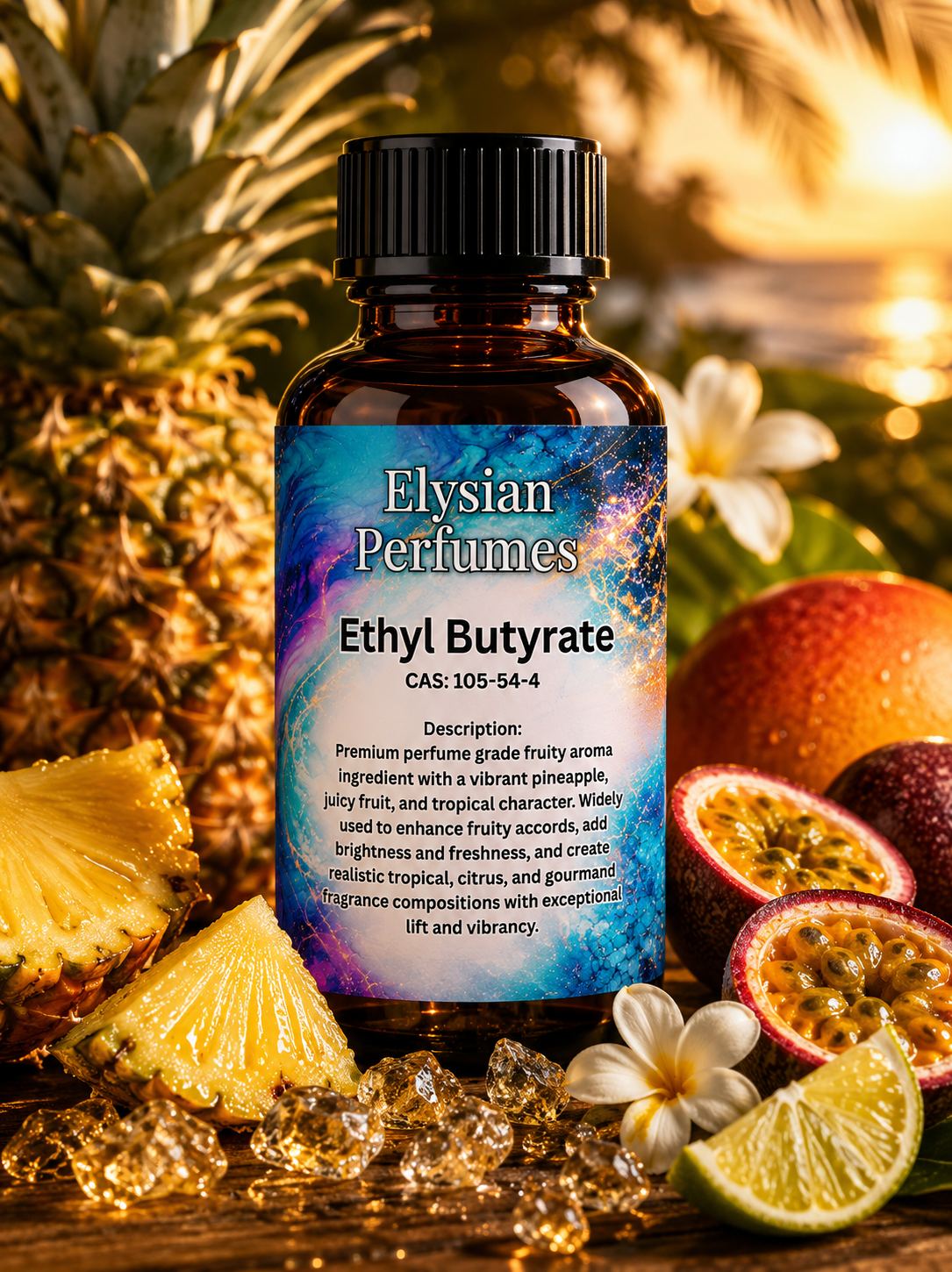 Perfume grade Ethyl Butyrate aroma chemical for pineapple accords, tropical fruit fragrances, fruity perfume formulations and professional perfumery