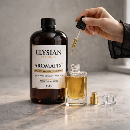 Elysian Perfumes AromaFix fragrance amplifier concentrate 1 litre amber bottle improving perfume longevity and projection