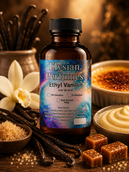 Ethyl Vanillin aroma chemical for perfume making, premium vanilla fragrance ingredient that adds sweetness, warmth, gourmand richness, depth and long-lasting performance to fragrance formulations.